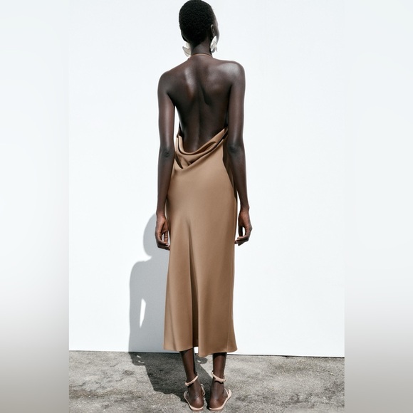 zara brown backless dress Zara Backless Brown Maxi Dress S